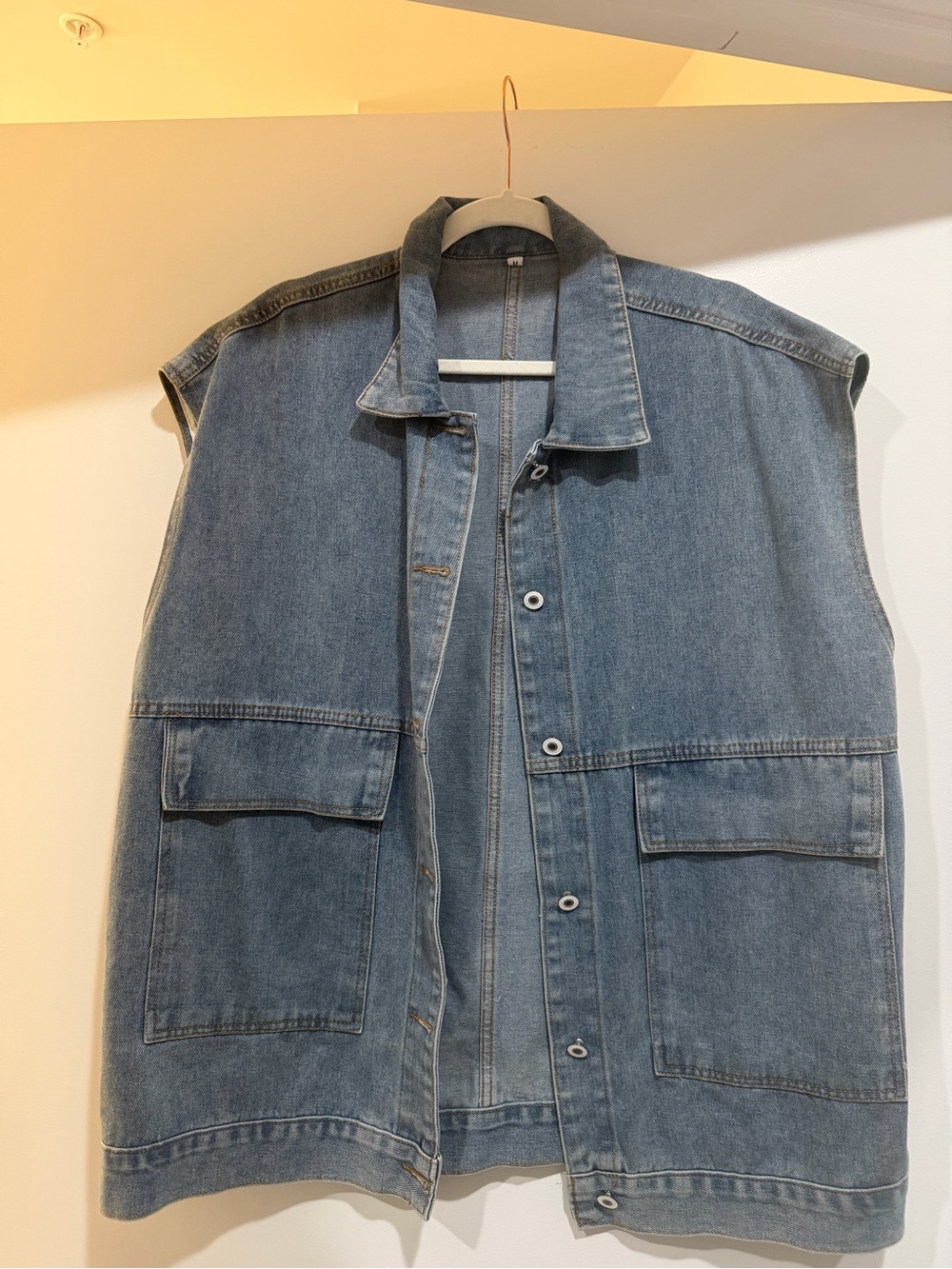 Sleeveless Denim Utility Vest in Light Blue